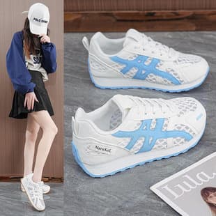 Summer Women's New Breathable Hollow Agam Shoes, Korean Style Versatile Student Thick Sole Casual Mesh Sneakers