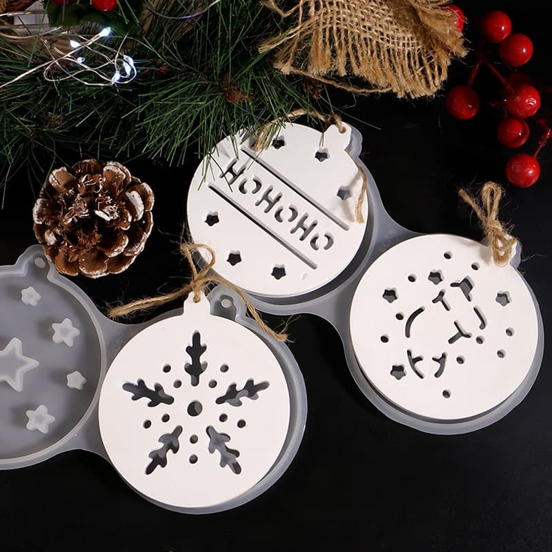 New Double Christmas Hanging Sign Silicone Mold Round Star Snowflake Hanging Sign Christmas Tree Hanging Plaster Epoxy Resin Mold