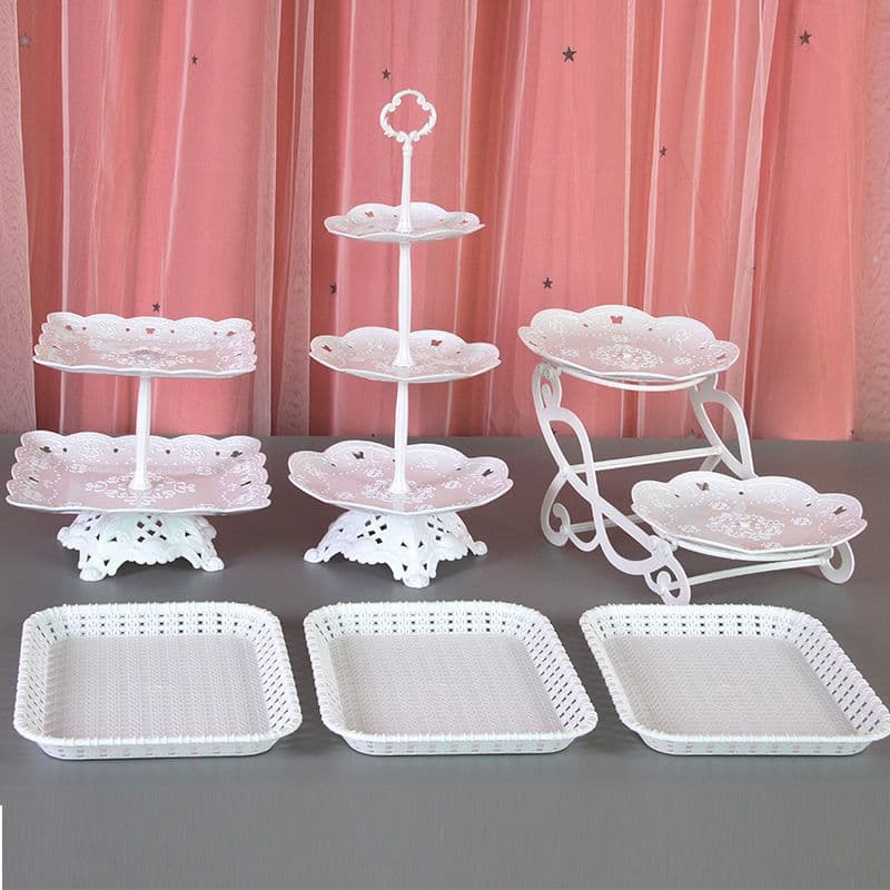 Birthday Dessert Disposable Living Room Cake Fruit Plate Display Table Layout Rack Three-Layer European Style Table