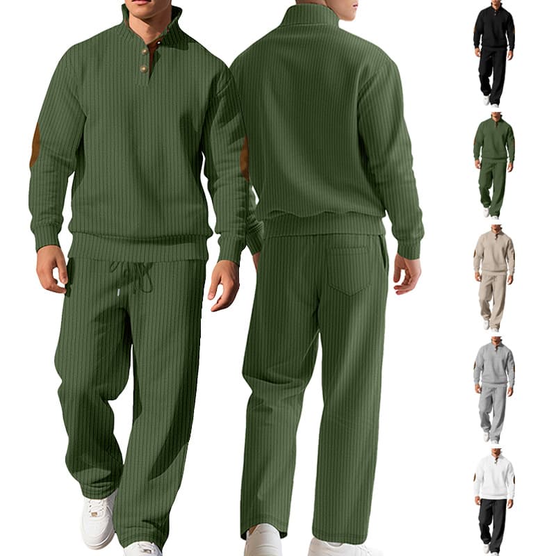 Amazon Cross-Border New Europe and America Men's Casual Trousers Stand Collar Versatile Jacquard Ribbed Knitwear Autumn Set Men