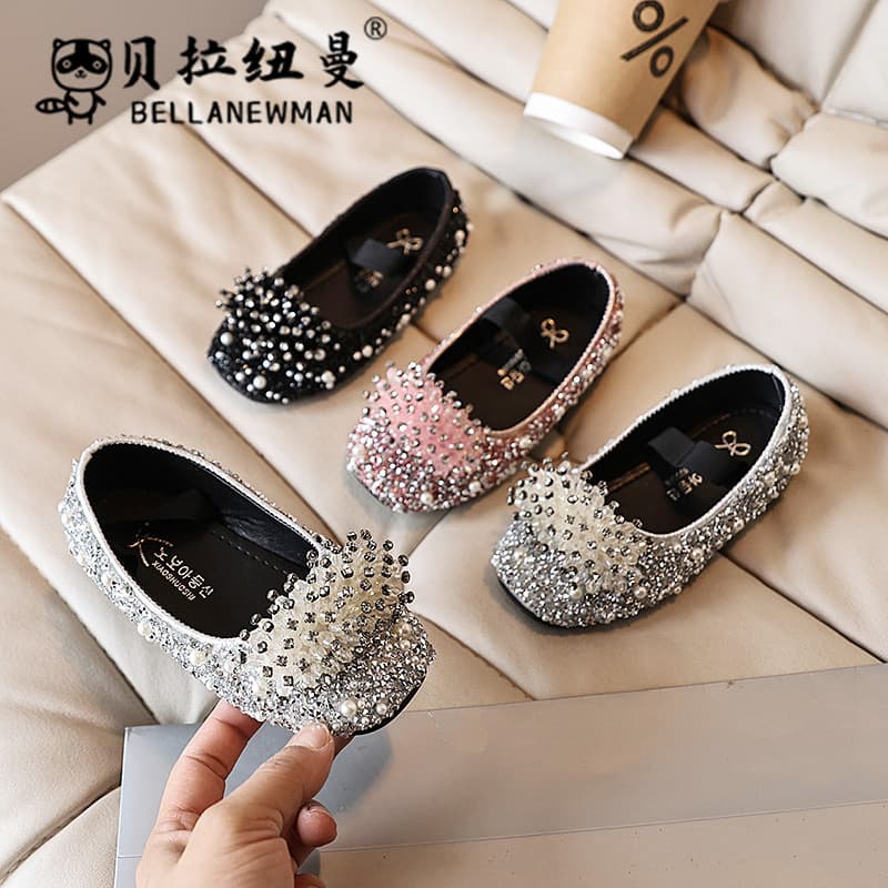 Bella Newman 2025 New Children's Flower Rhinestone Princess Shoes, Girls' Princess Shoes Student Performance Dance Shoes
