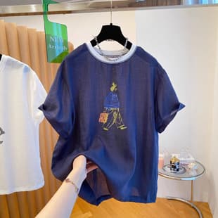 Summer Plus Size 200 Jin Fat MM Casual Versatile Loose Color Block Stylish Print Everyday Wear T-Shirt Top