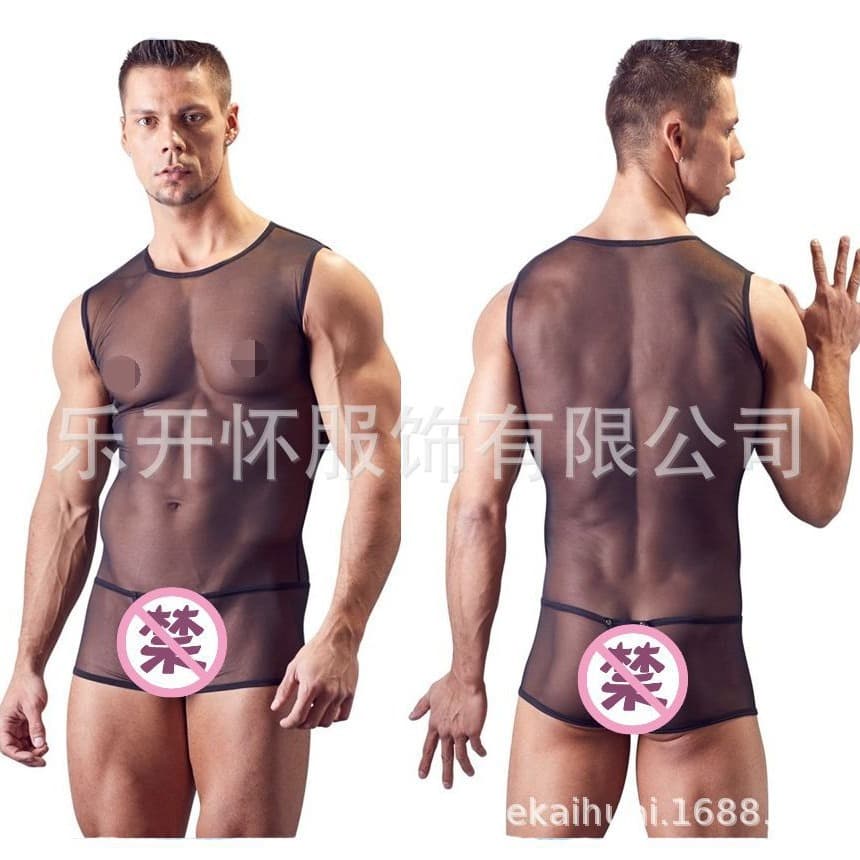 AliExpress Amazon Source Sexy Lingerie Men's Bodysuit Mesh Outfit Hollow Out Club Stage DS Performance Costume