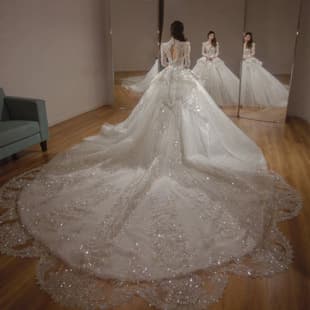 French Wedding Dress for Bride 2024 New Luxurious Heavy Embellished Large Train Petite Palace Style Main Dress Floor-Length