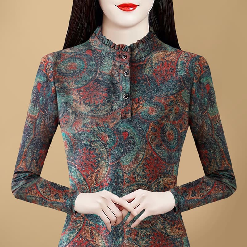 Autumn/winter new long-sleeve versatile age-reducing other thickened warm stand-collar base layer top women