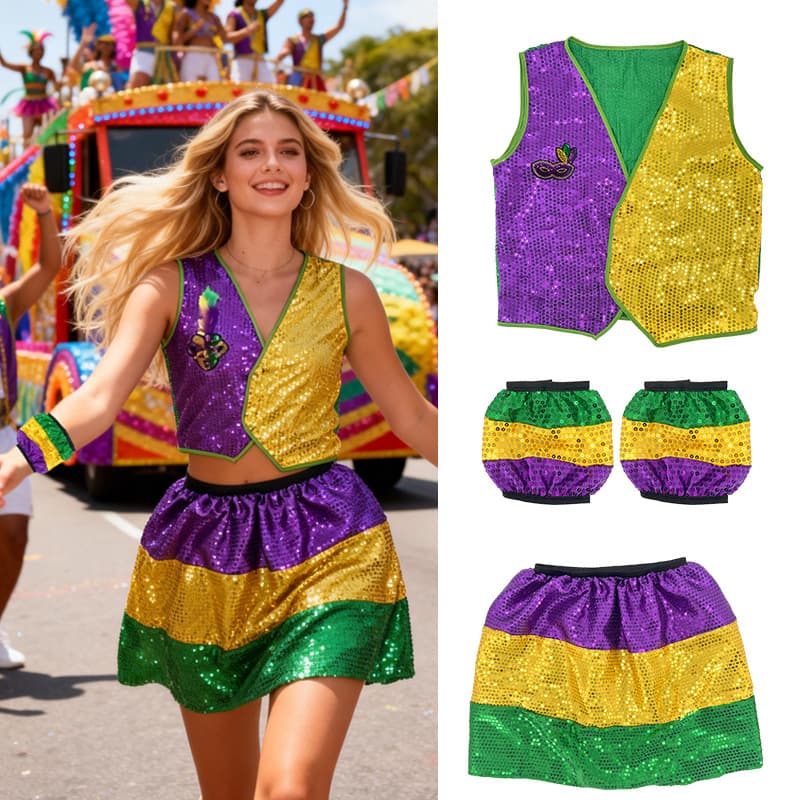 Amazon New Women's Sequin Vest Set Dance Jazz Brazil Carnival Hand Sleeve Sequin Dress Costume