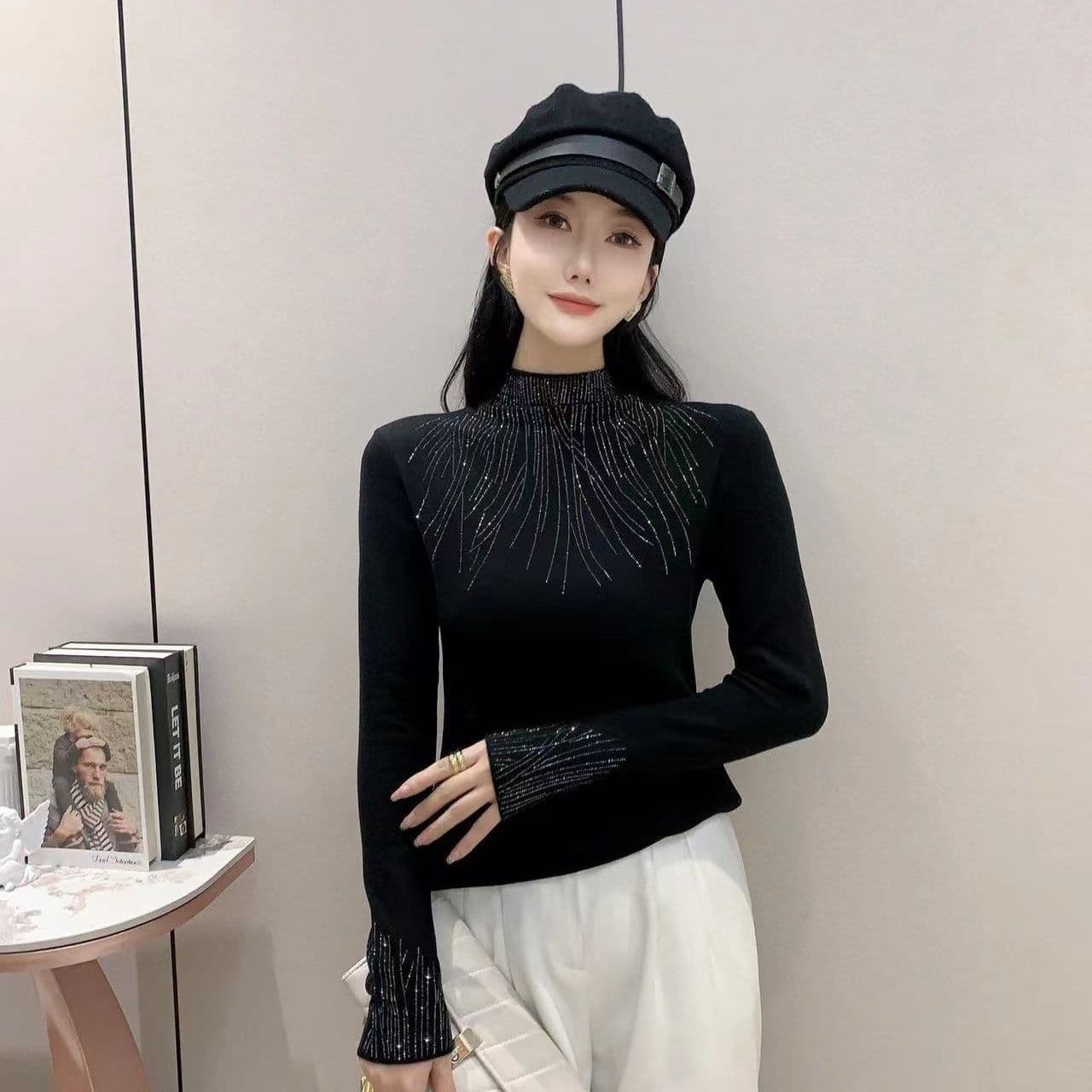 Middle-Aged Mom Winter Fleece-Lined Thick Knit Base Layer Top Women's Plus Size Top Stylish Middle-Aged and Elderly Warm Sweater