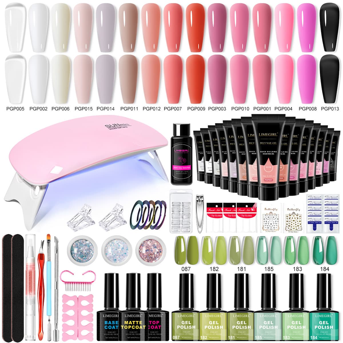 Poly Gel Nail Extension Kit 21 Colors Full Set Tools with Curing Lamp CPSR Cross-Border Exclusive