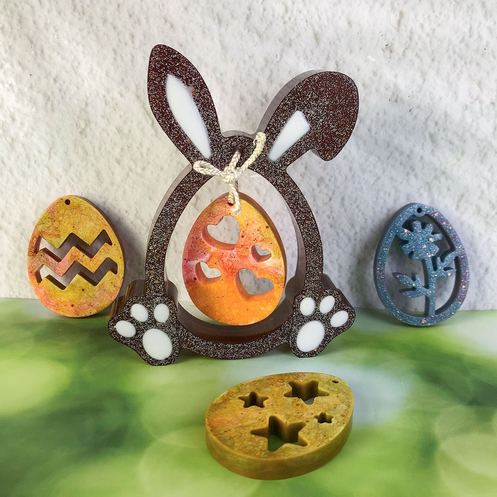 X0404+X0398 Tabletop Rabbit Egg Hanging Loop Egg-Shaped Core Pendant Decoration Mold, DIY Silicone Mold