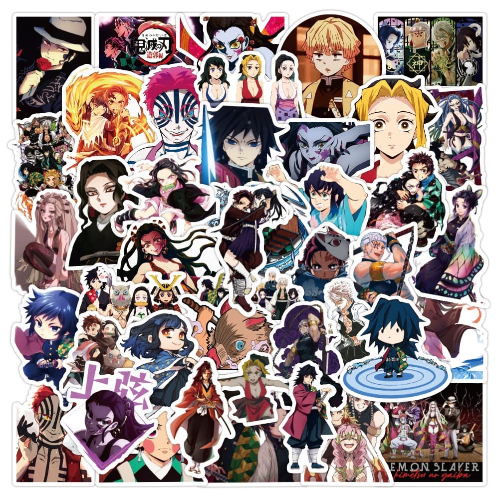 50 Unique Demon Slayer Stickers Waterproof Decals for Laptops, Helmets, Motorcycles, and Luggage for Kids