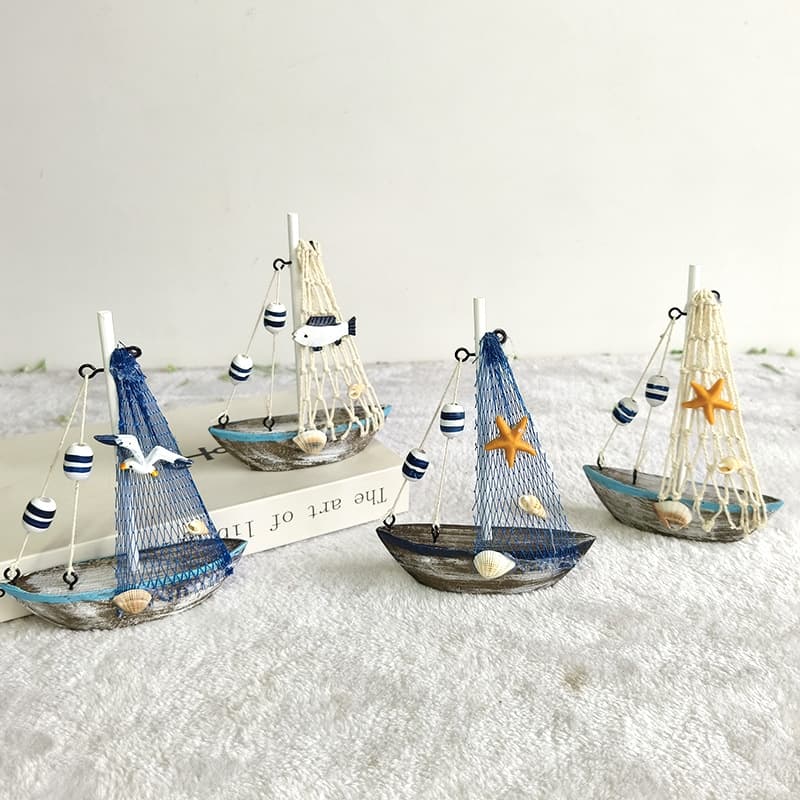 Cross-border Mediterranean Creative Weathered Small Sailboat Ornament, Home Desktop Boat Decoration, Seaside Travel Souvenir