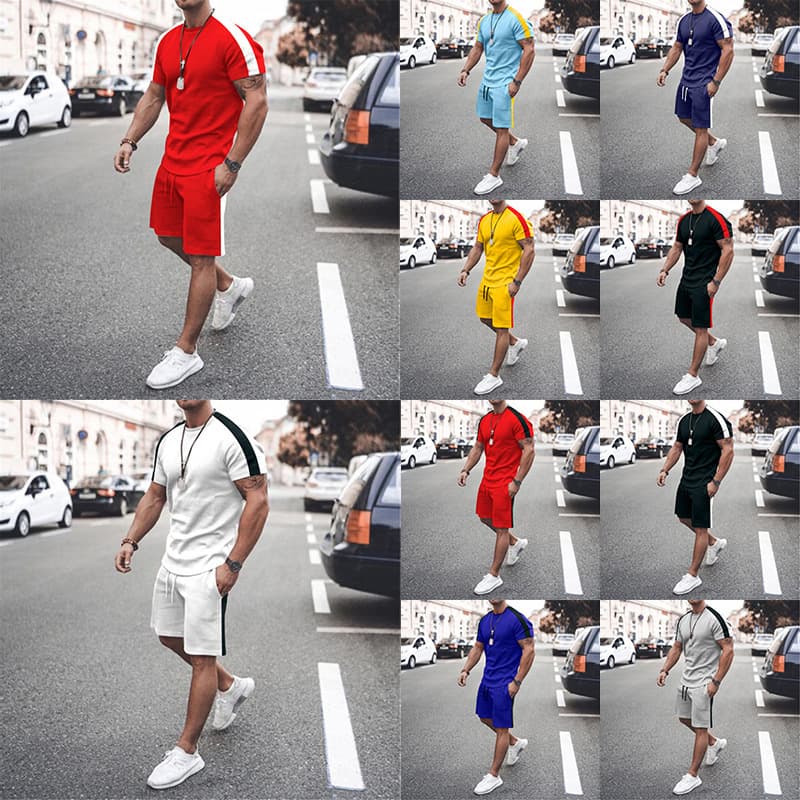 2023 New Men's Summer Short Sleeve T-Shirt and Shorts Set Casual Round Neck Slim Fit T-Shirt Set