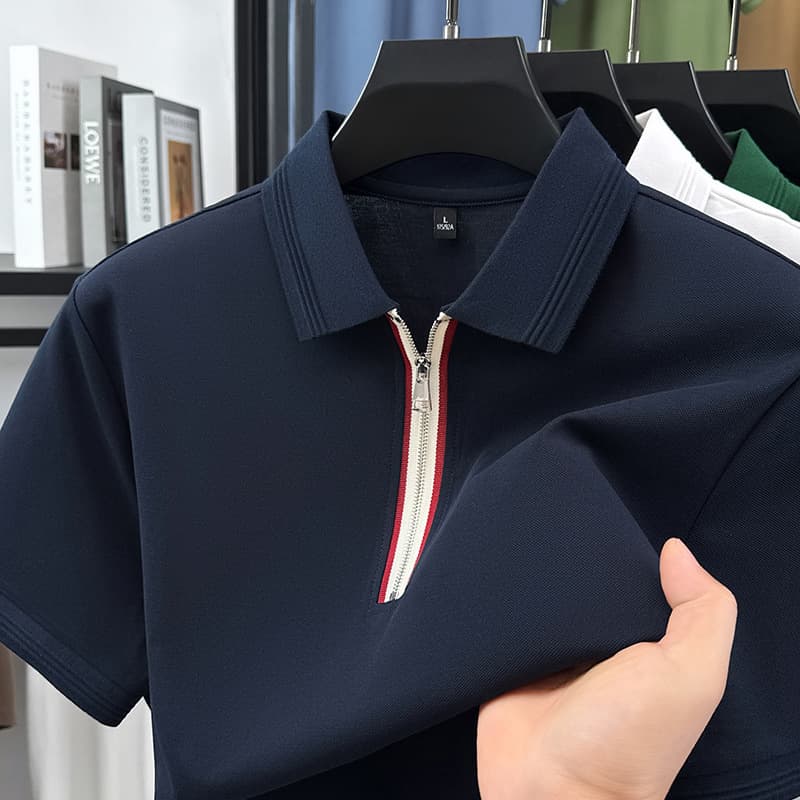 220g Custom Half-Zip Men's Short Sleeve Polo Shirt Summer Antibacterial Cooling Short Sleeve Solid Color Turn-Down Collar T-Shirt