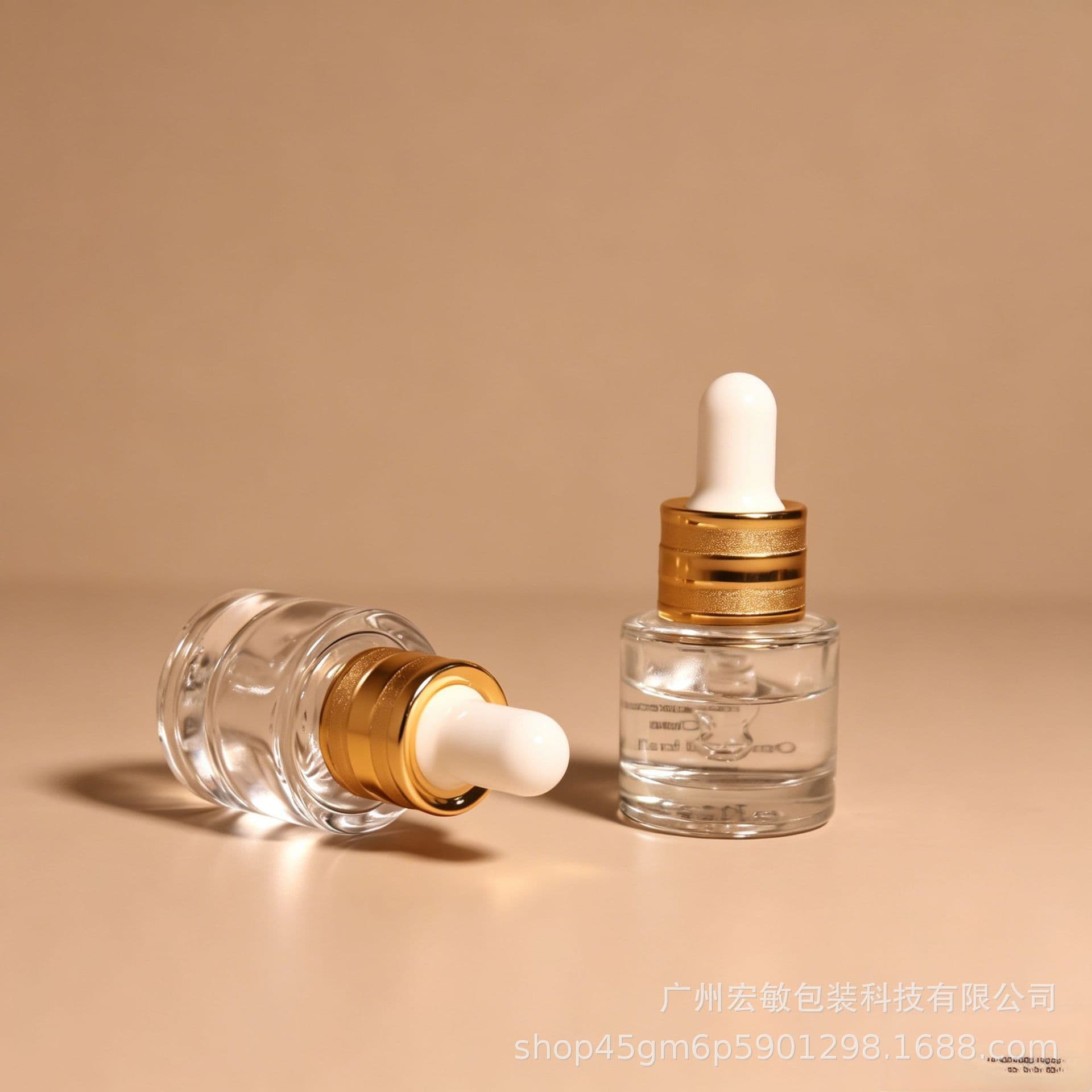 In Stock 5ML Thick-Bottom Round Glass Dropper Bottle for Serum, Essence, Essential Oil Refill, Gold Frosted Dropper Cap