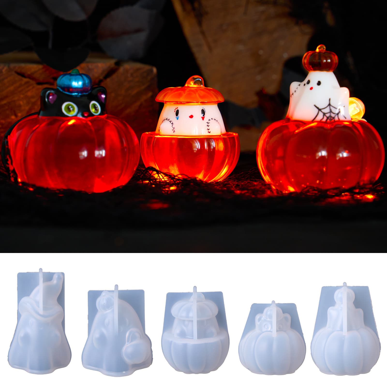 Halloween Ghost Pumpkin Resin Mold DIY Halloween Decoration Resin Ornament Silicone Mold Cross-Border Drop Shipping