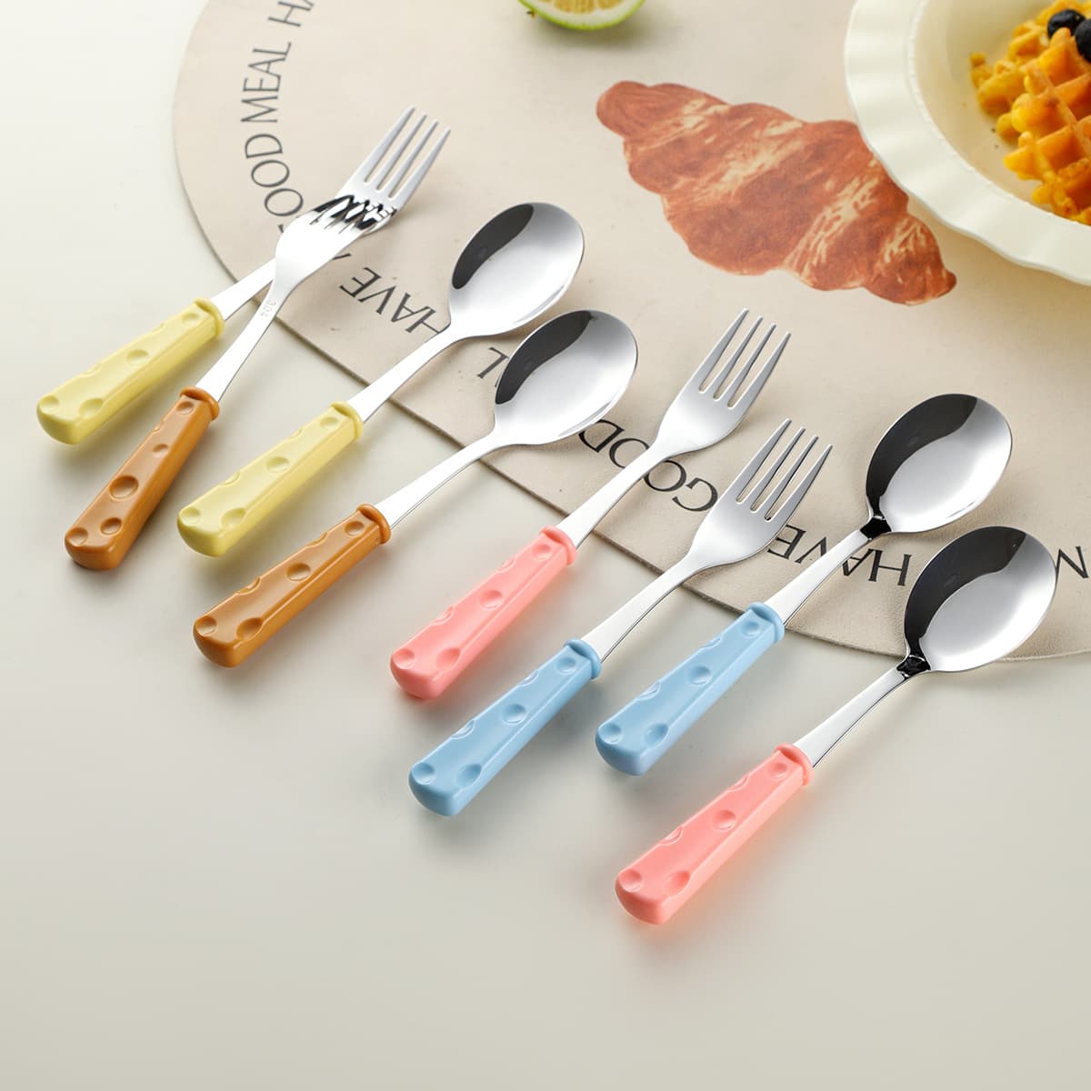 Cheese handle 304 stainless steel spoon fork high-looking dessert spoon fork student eating spoon cute children's spoon