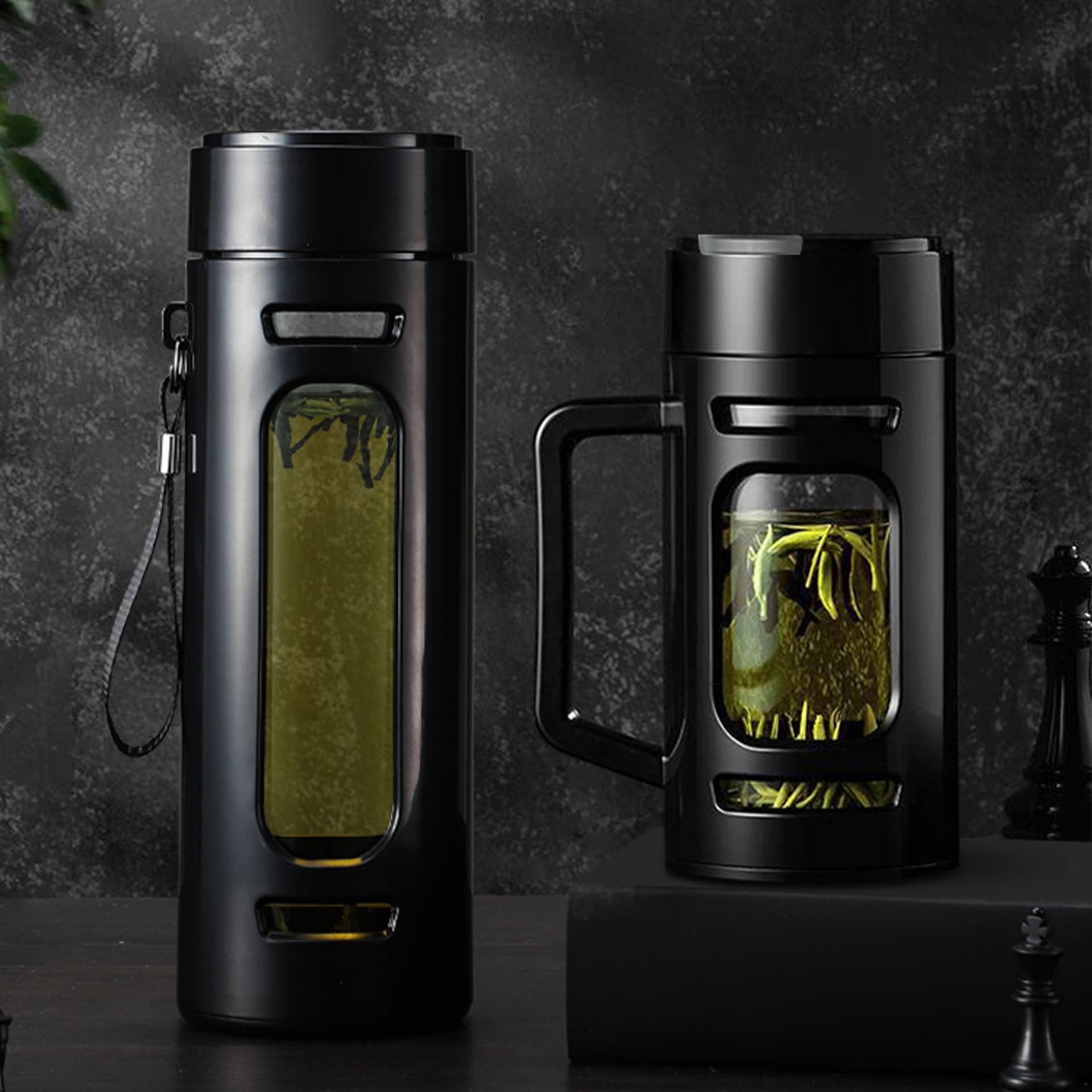 Glass Cup, Portable Large Capacity with Strap, Double-Layer Insulation, Office Business Tea Brewing Cup, Gift, Large-Belly Plastic Glass Water Cup