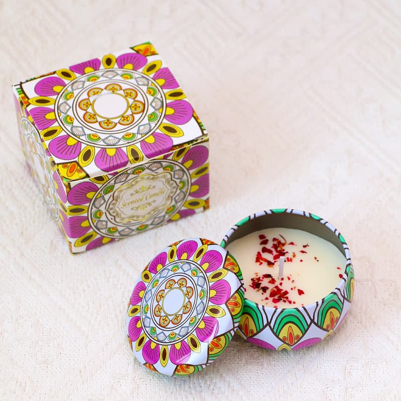 Export Cross-Border Scented Candle Ethnic Style Tin Can Dried Flower Soy Wax Aromatherapy Home Bedroom Fragrance Gift