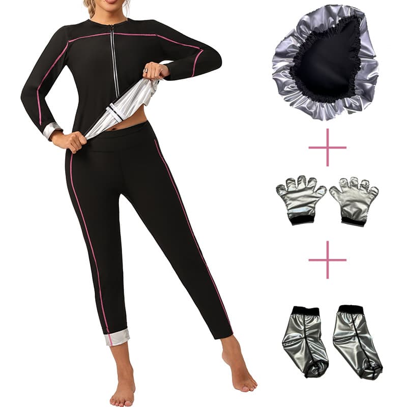 Cross-border Women's Sweat Suit Sauna Long Sleeve Zipper Body Shaper Running Fitness Sportswear Shapewear