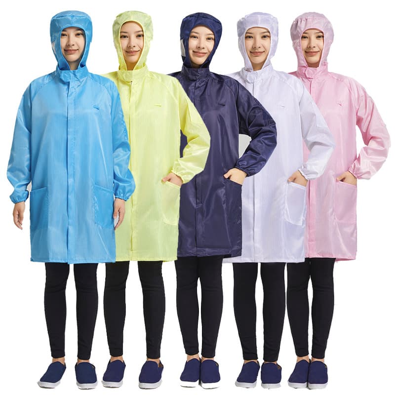 Hooded anti-static gowns, cleanroom protective wear, electrostatic farming coats with caps, white dust-proof workwear