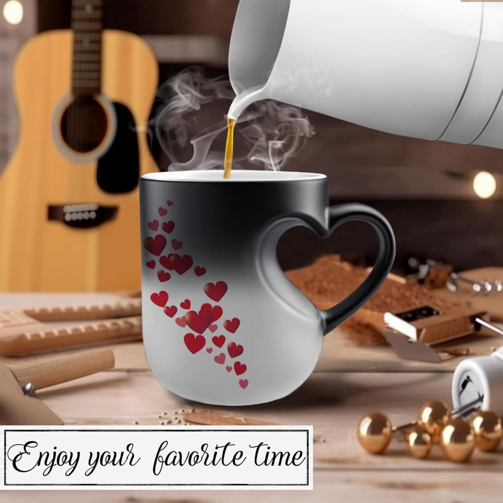 Cross-border Heart Shaped Magic Coffee Color-Changing Thermal Mug
