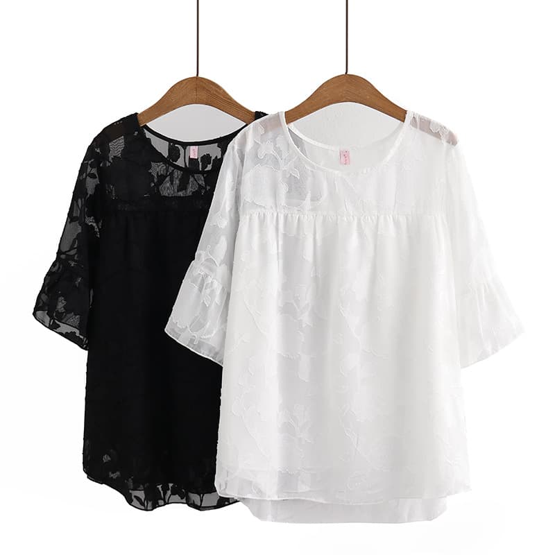 Large Size Women's T-Shirt Short Sleeve Mesh Jacquard 200kg Plus Size Casual Shirt 2023 Summer Fashion Jacket Loose Fit 2308