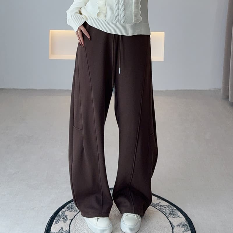 Shuangtian 2025 New Autumn and Winter Women's Plus Size Drawstring Wide Leg Casual Curved Blade Pants with Fleece Lining 9179
