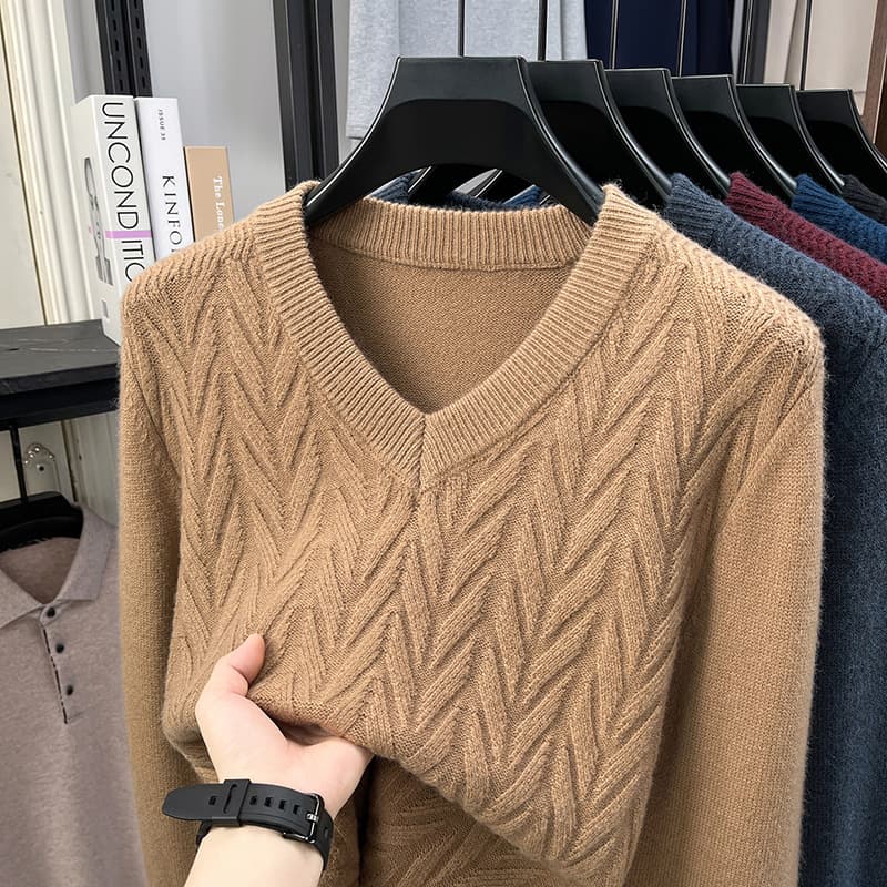 Heavy Jacquard Sweater for Men, New Fall/Winter Style, Warm, Crew Neck, Loose Knit Base Layer, Men's Sweater