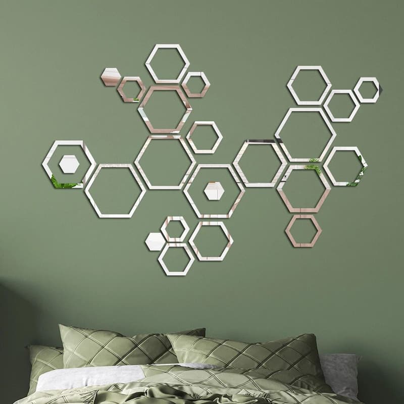 24-Piece Hollow Hexagon Frame Mirror Wall Stickers for Living Room, Bedroom, Sofa Background Decor, Acrylic Mirror