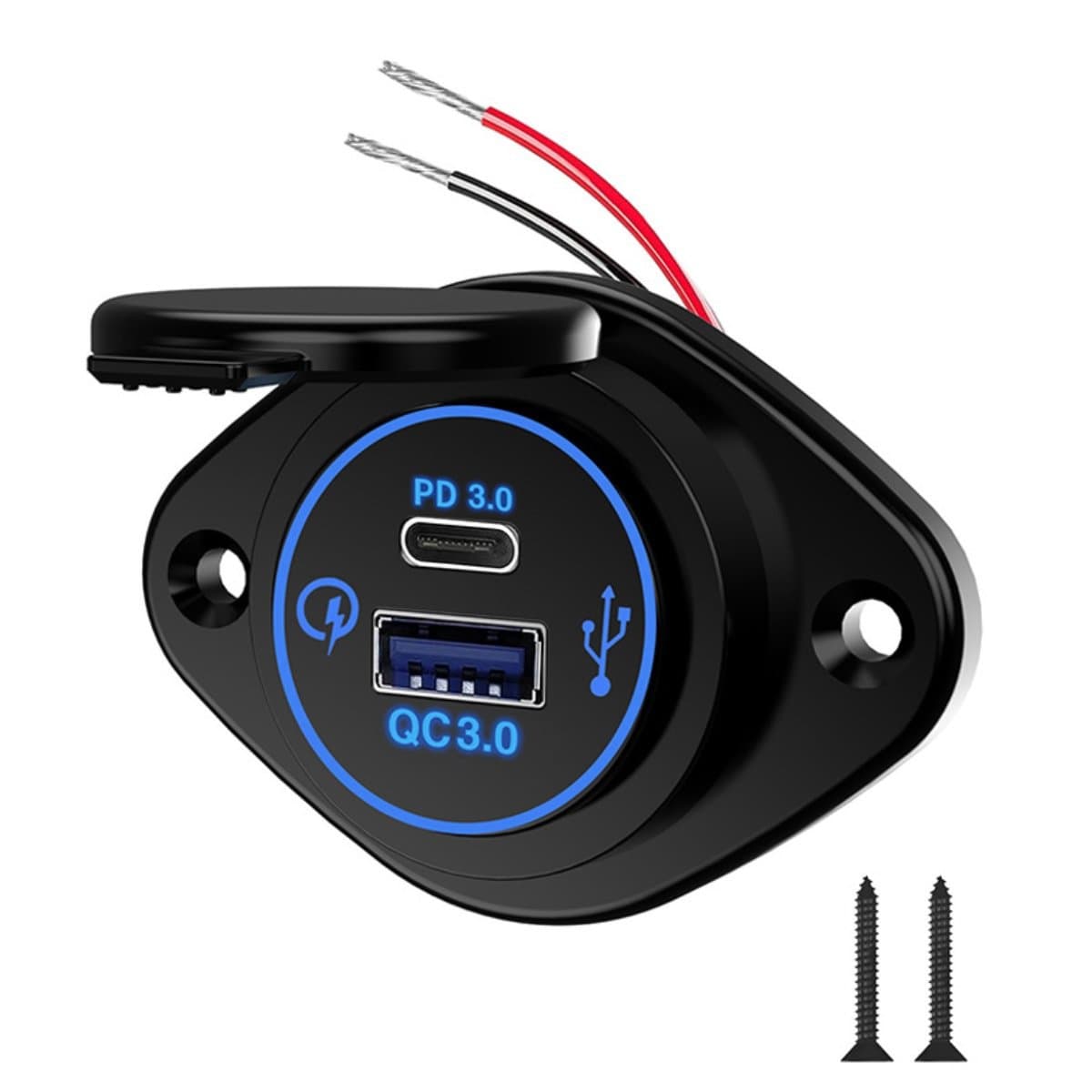Modified multifunctional car mobile phone charger for bus, RV, yacht, QC3.0 USB port + PD3.0 fast charging and waterproof