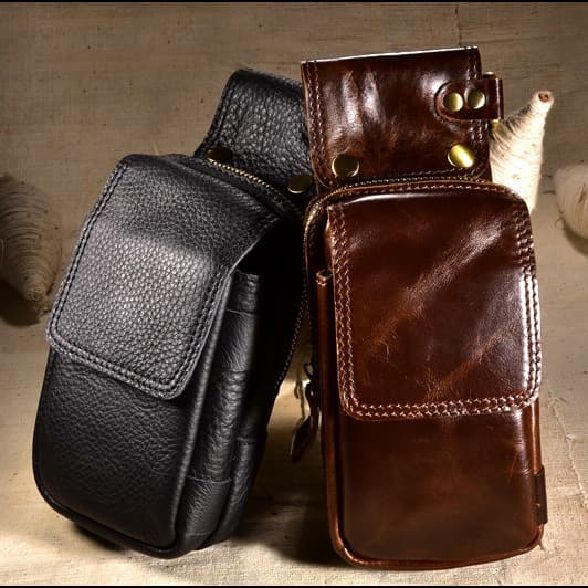 Men's Genuine Leather Waist Bag Trendy Men's Bag First-Layer Cowhide Crazy Horse Leather Belt Phone Bag Construction Site Street Fashion