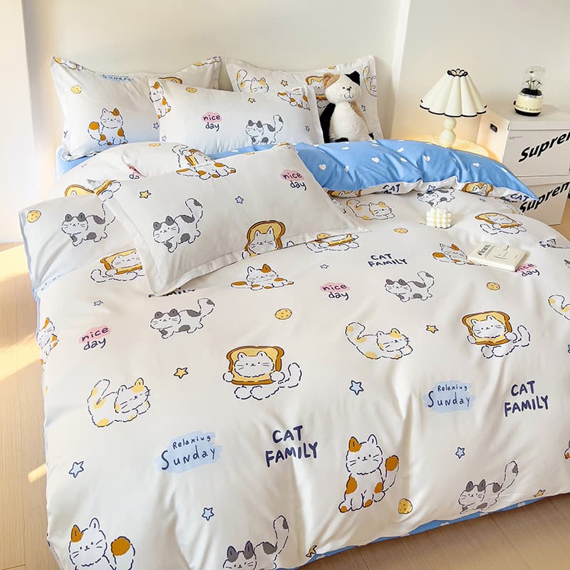 Ins-style Space Bear Bedding 4-Piece Set, Cartoon Summer Dormitory Bed Sheet 3-Piece Set, Children's Fitted Sheet Quilt Cover Wholesale