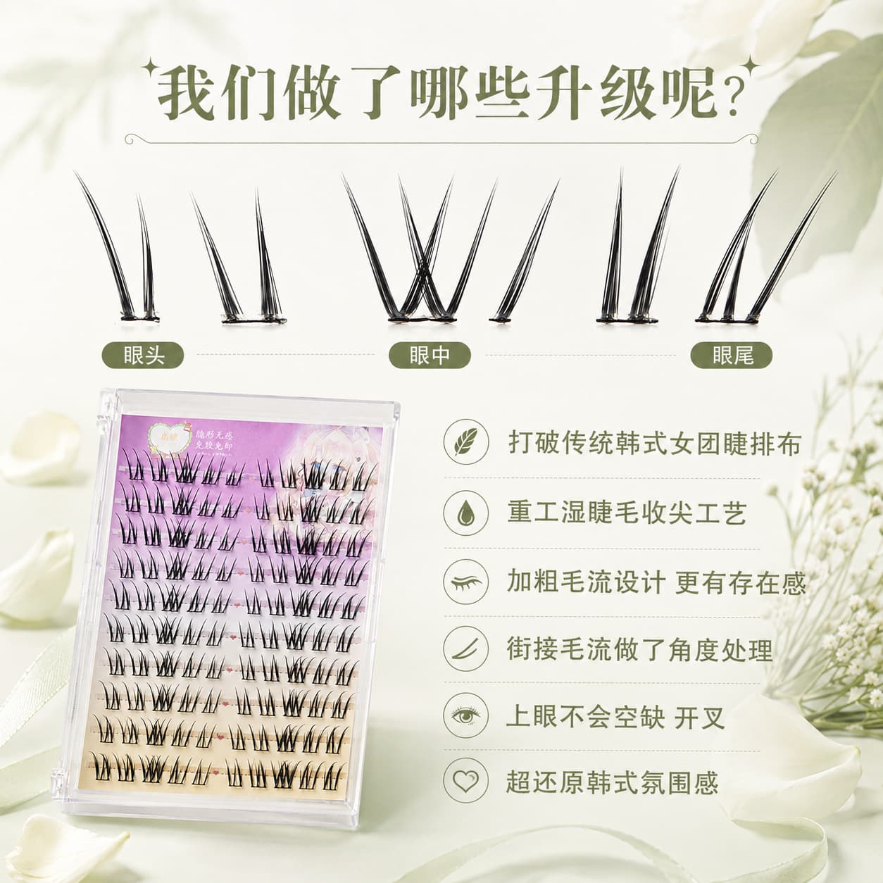 White Magnolia False Eyelashes, Glue-Free, Natural and Realistic, Cartoon-Style Curling, Lazy-Friendly Single-Cluster Soft Self-Adhesive Eyelashes