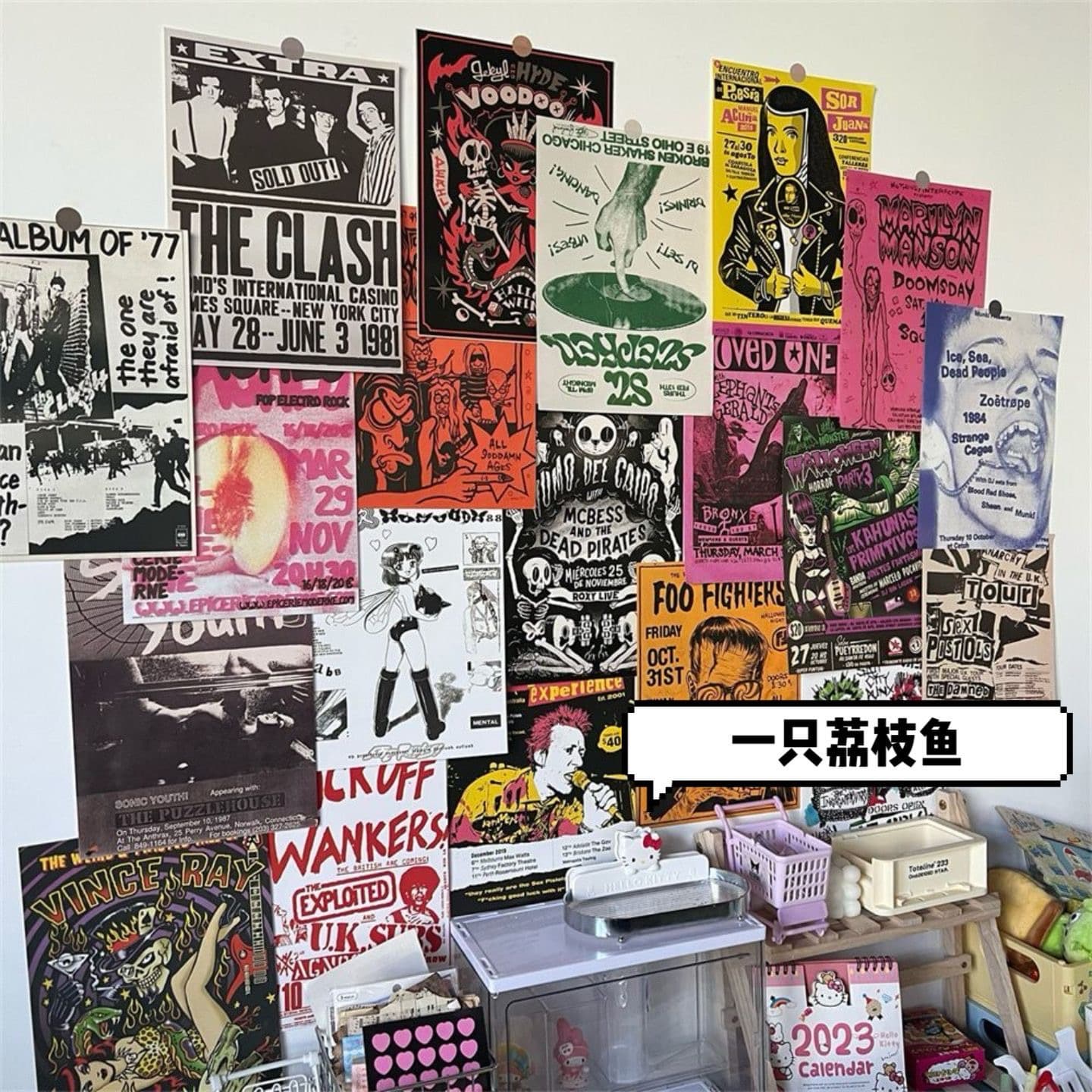 Ins Vintage American Rock Posters, High-Aesthetic Student Room and Dormitory Wall Background Decorative Stickers for Photo Walls