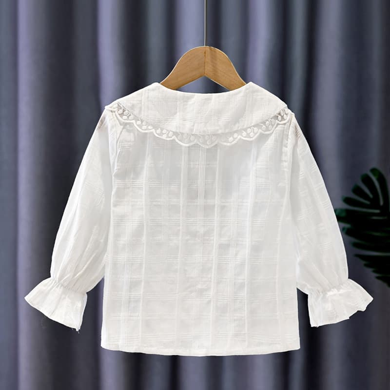 Girls' White Shirt Spring 2025 Fashionable Stylish Children's Spring and Autumn Long-Sleeve Pure Cotton Base Shirt Solid Color Trendy