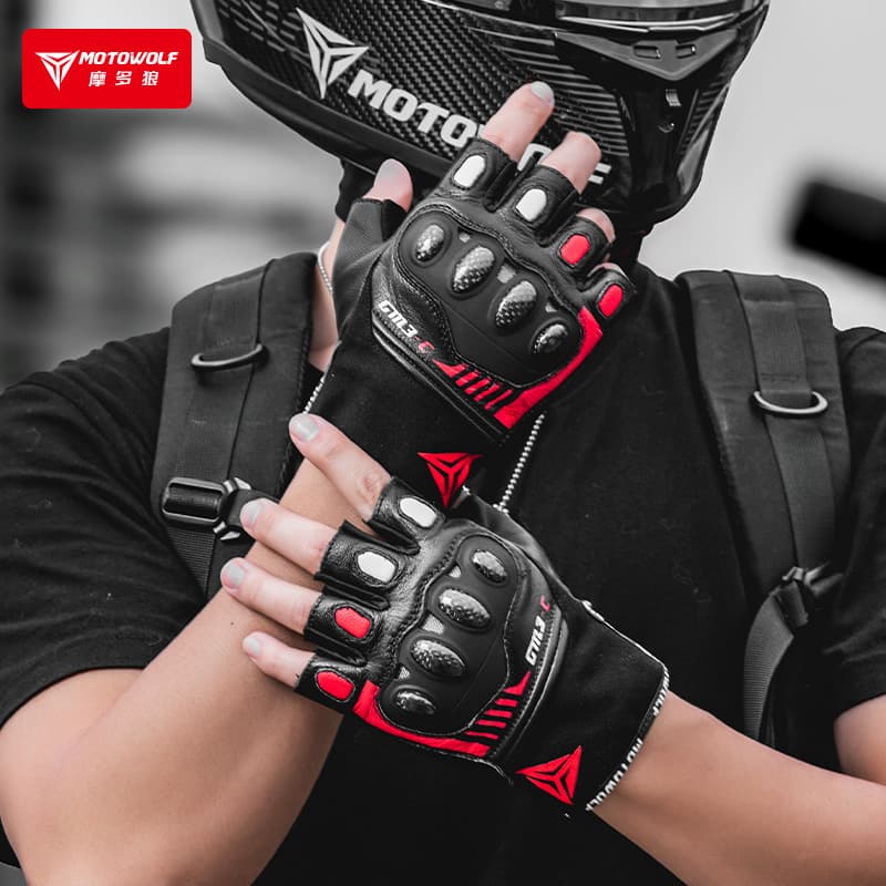 Motorcycle riding carbon fiber shell full-finger protective gloves with touch screen summer half-finger breathable riding leather gloves