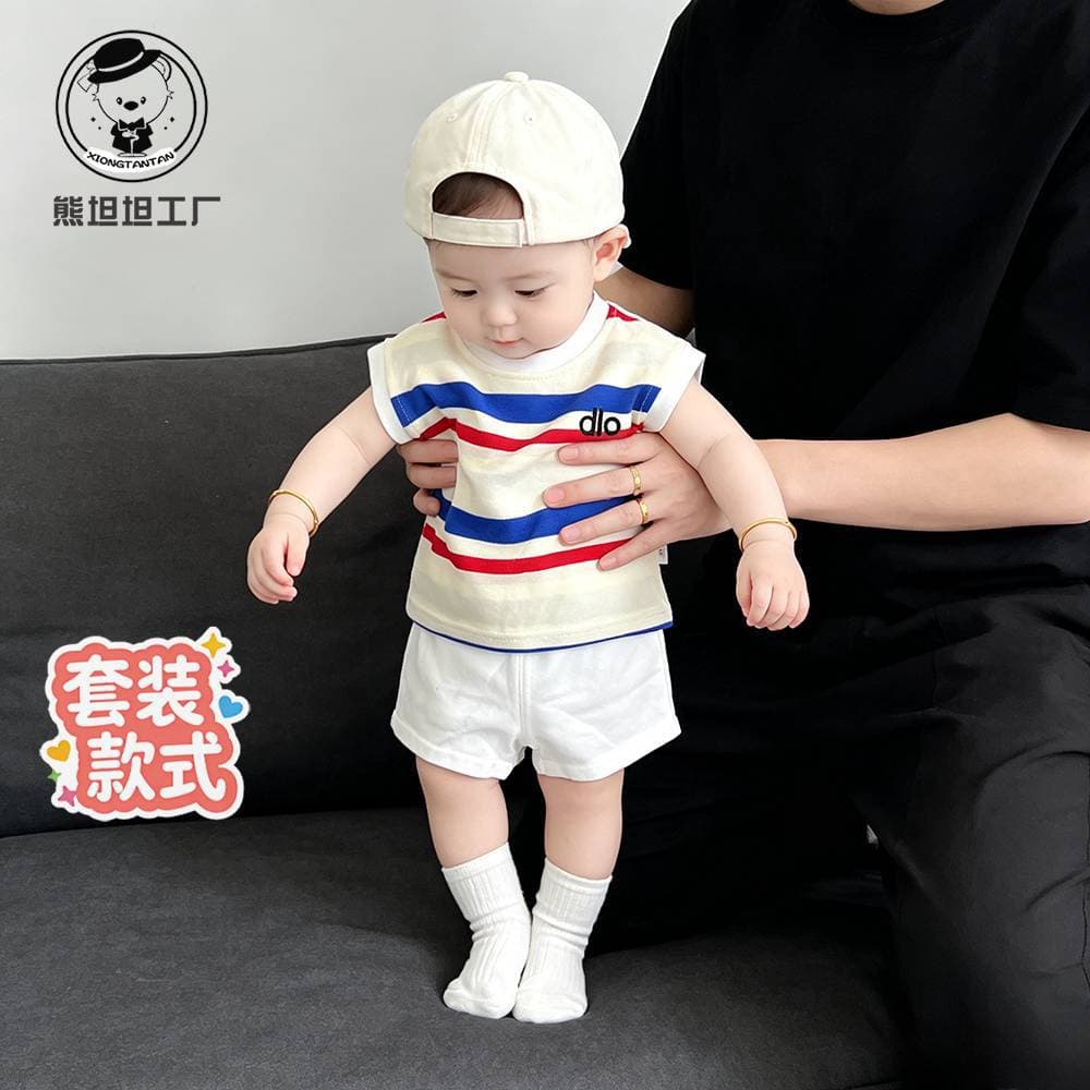 Baby summer suit, super cute Korean baby boy outfit, cute, fashionable, versatile T-shirt, shorts two-piece set, thin summer style