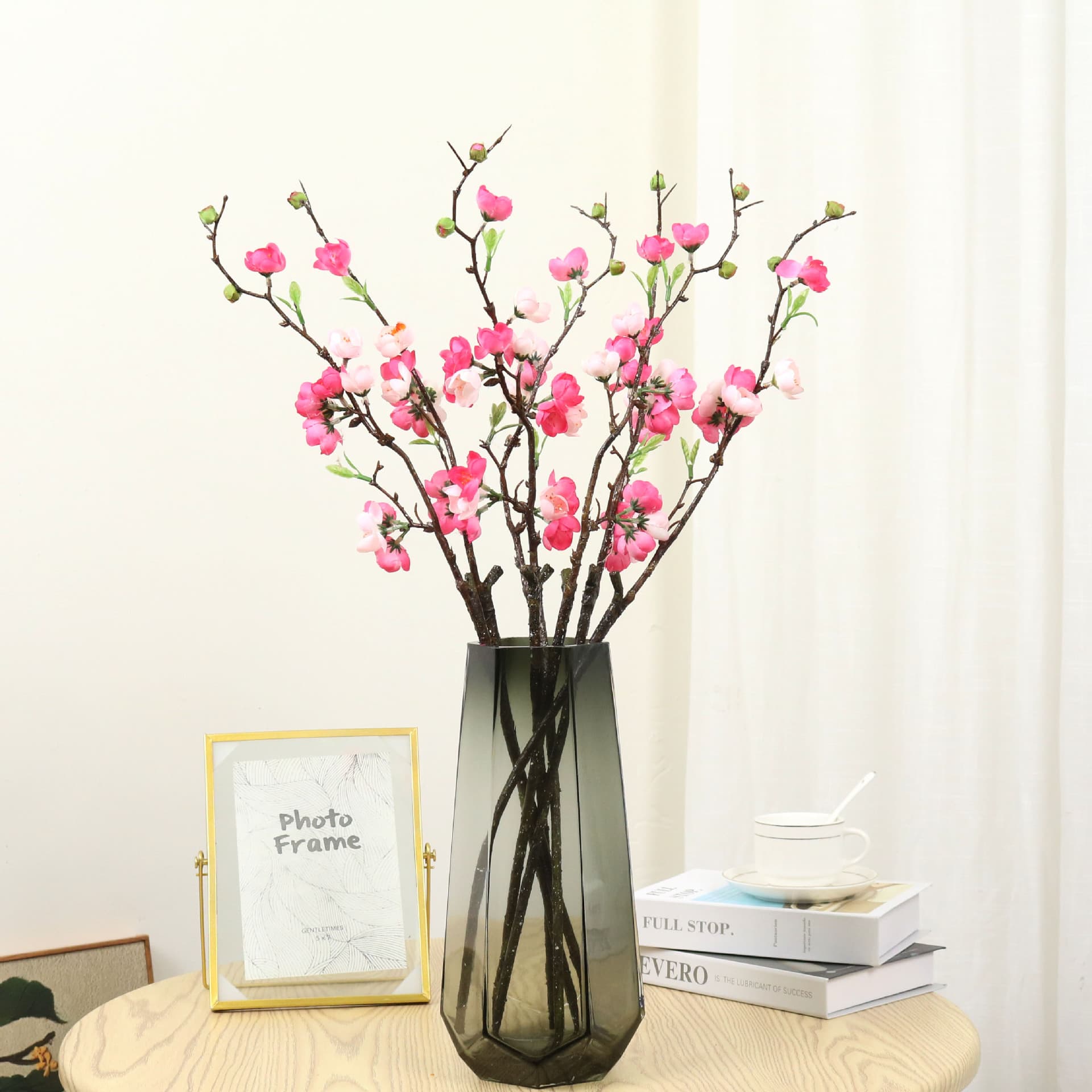 New Artificial Single Branch Peach Blossom Plum Blossom Fake Flower Home Decoration Factory Wholesale Cross-border Vase Flower Arrangement