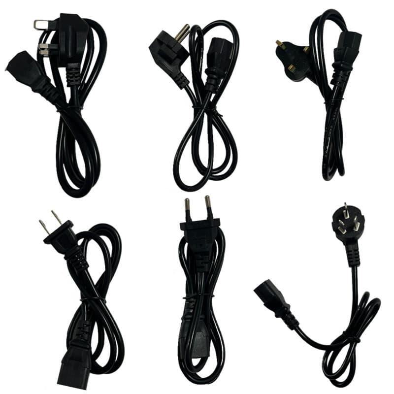 AC Power Cord with C13, C7, C5 Connectors, DC Male/Female, UK/EU/CN/US Plug Adapter