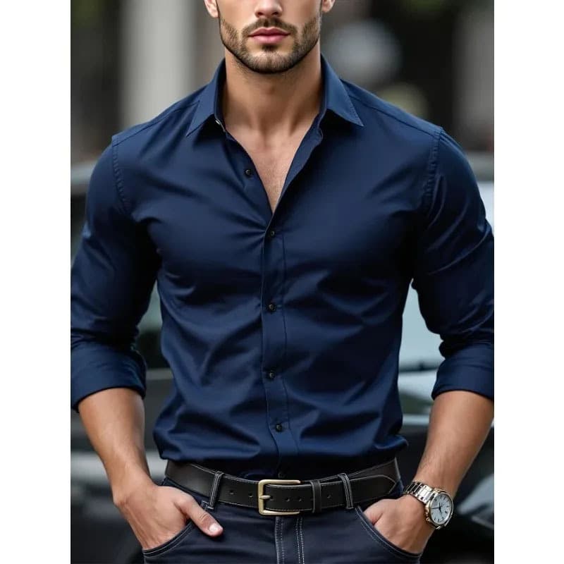 New Cross-border White Business Solid Color Men's Shirt Long Sleeve Plus Size Thin Top