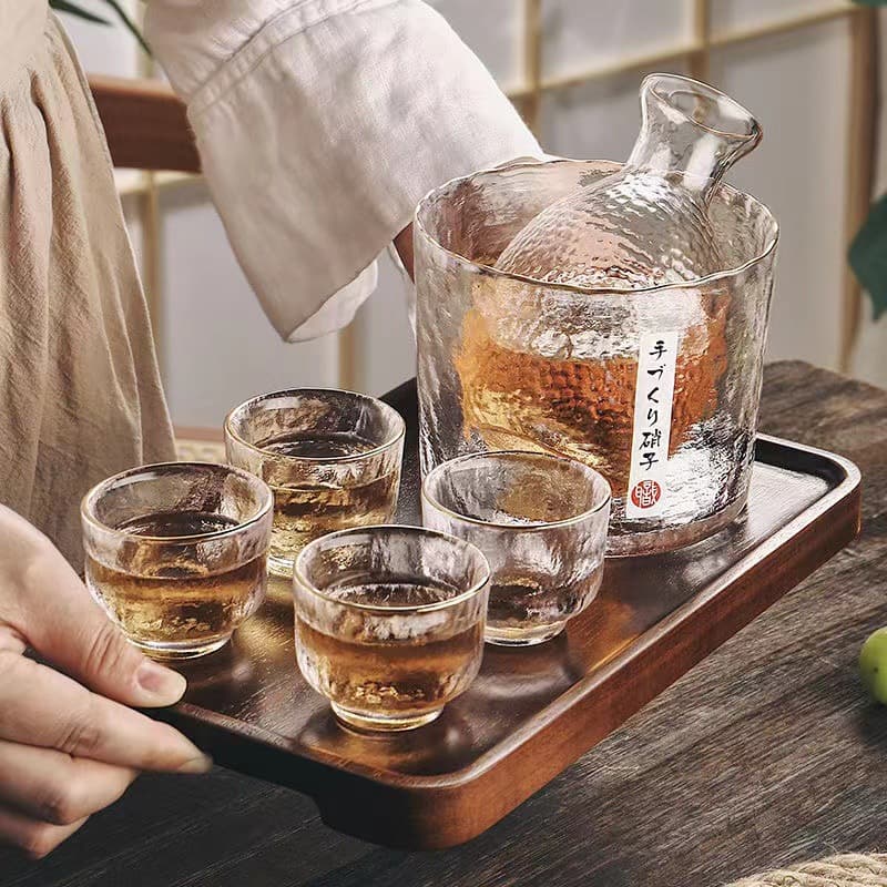 Heat-resistant glass rice wine warmer set household sake jug sake cup old-fashioned wine jug hot wine hot wine jug