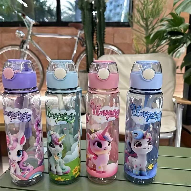 New Unicorn Pattern Transparent Water Cup, Cute Leak-Proof and Drop-Resistant Outdoor Tumbler for Men and Women, Large Capacity