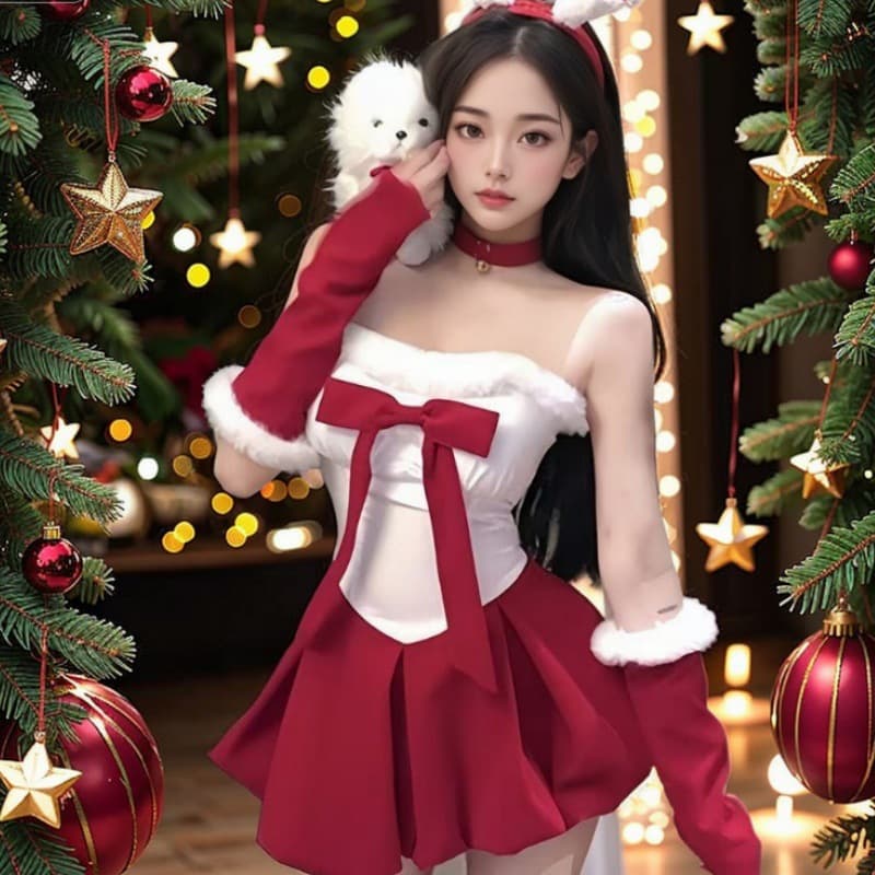 Qinmu Christmas Sexy New Year Battle Robe Bunny Girl Christmas Costume Performance Cosplay Seductive Lingerie 1070