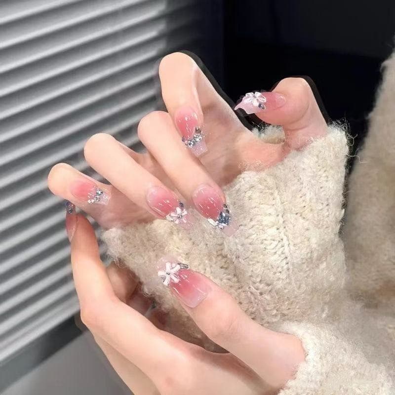 Manicure Wearable Nails Pure Desire Camellia Whitening Nail Art Patch Bow Tie Streamer Fake Nail Removable Nail Patch