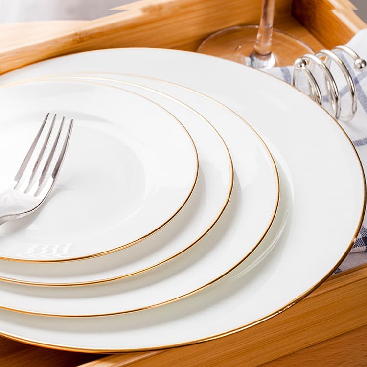 Gold Rimmed Ceramic Plate European Style Steak Plate New Bone China Hotel Dinner Plate Western Cuisine Serving Plate