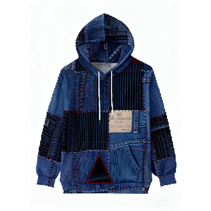 Cross-border popular imitation denim sweatshirt digital printing casual pullover hoodie long sleeve pocket hoodie top