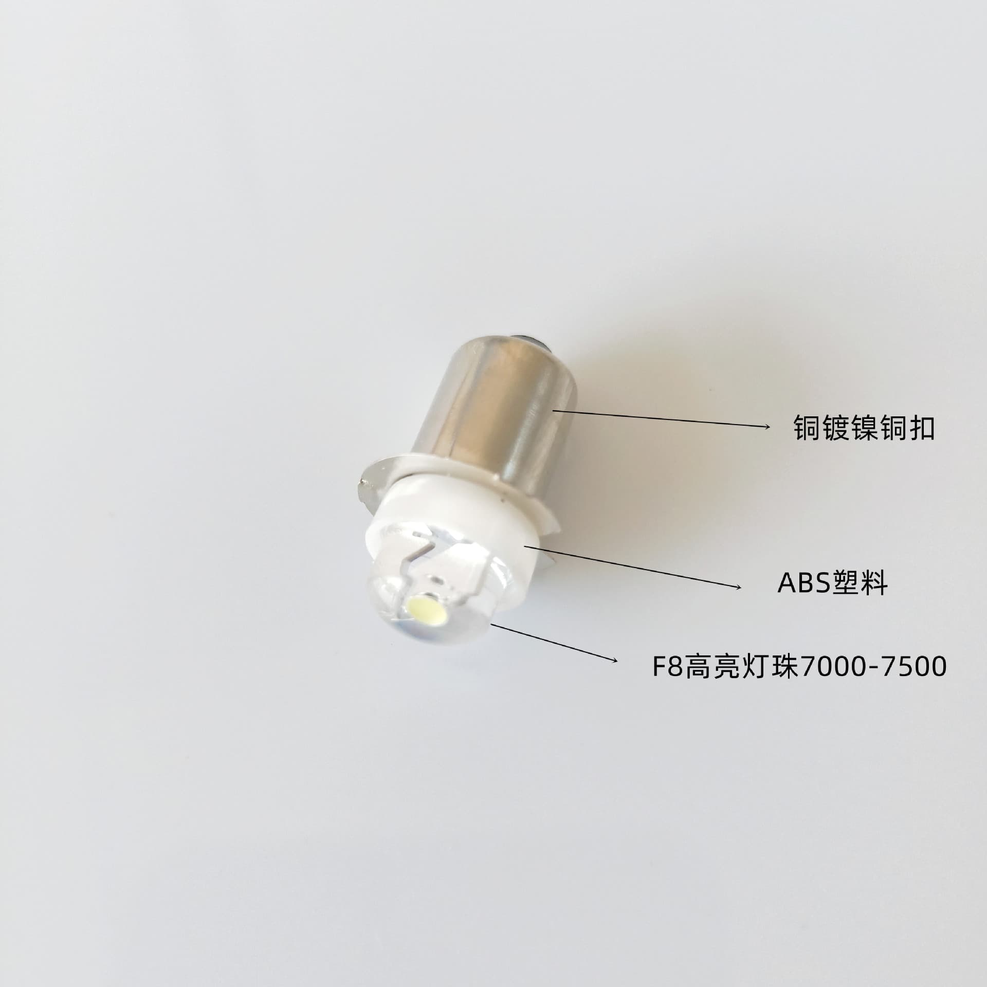 LED high-brightness F8 bulb, 7000K color temperature, P13.5 for bicycle lights, LED flashlight replacement