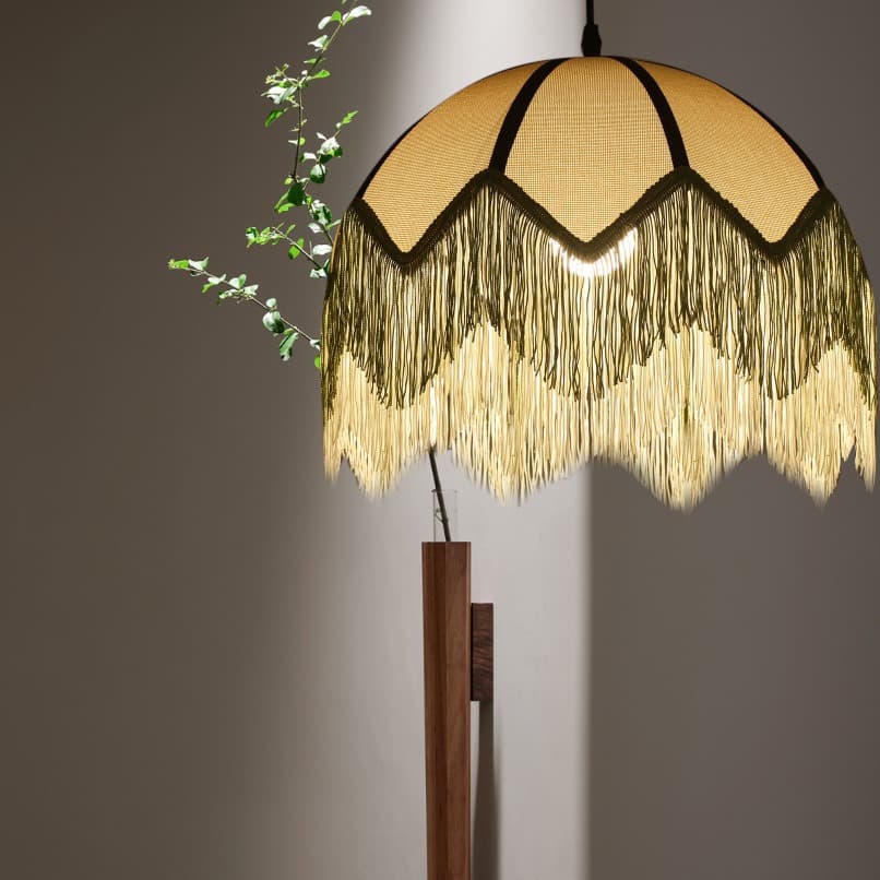 Vintage Bedroom Minimalist Fringed Cotton Linen Curved Large Pendant Light Living Room Restaurant Homestay Hotel Showroom Soft Decoration Lighting