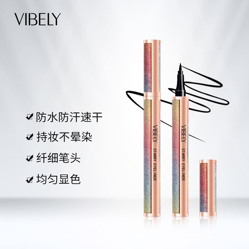 VIBELY Shimmering Starry Sky Liquid Eyeliner, Waterproof Smudge-Proof Rainbow Star Diamond Eyeliner Pen, Water-Based Pen with Ultra-Fine Tip