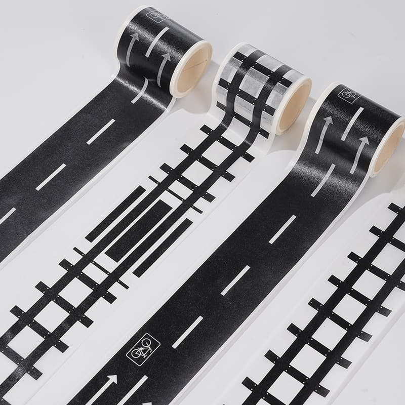 Children's Cartoon DIY Road Rail Transit Washi Tape, Railway Highway Tape, Self-adhesive Train Curve Stickers